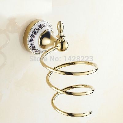 solid brass gold & ceramic bathroom printing hair dryer holder wall mounted
