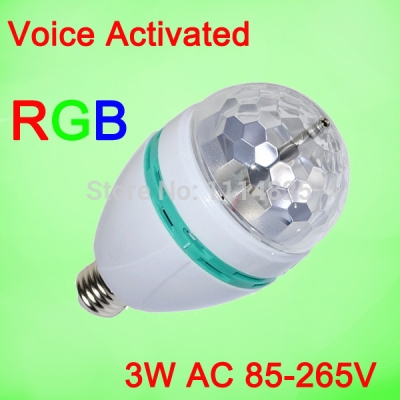 voice activated e27 3w colorful rotating rgb light bulb lamp flash stage christmas party whole