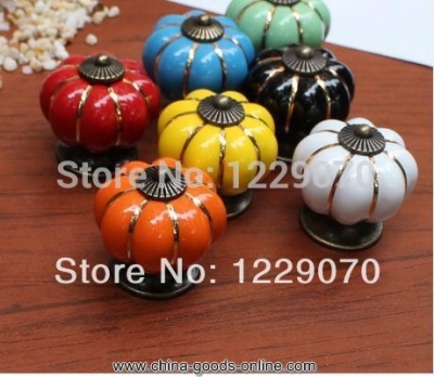 cartoon style european colorful white pumpkin knobs cabinet wardrobe ceramic cupboard drawer knob in furniture pull handle [Door knobs|pulls-788]