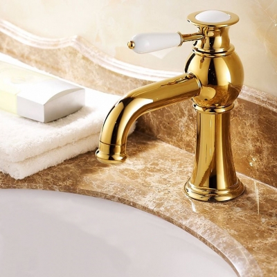 !classic basin gold colour taps. deck-mounted single ceramic handle bathroom mixer faucet bathroom tap se-1311ak [golden-bathroom-faucet-3352]