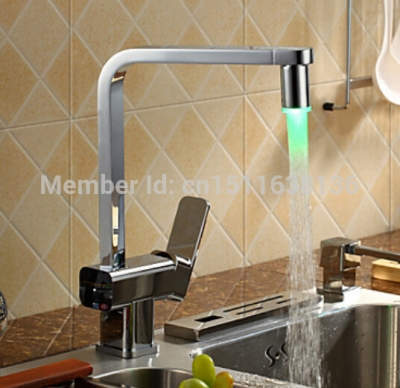 contemporary deck mounted led chrome brass kitchen faucet sink mixer tap