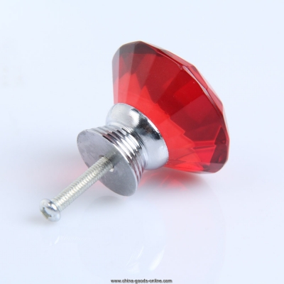 diamond shape crystal glass drawer cabinet cupboard pull handle knob red pnlo
