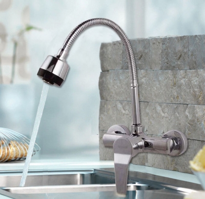 dual hole chromed brass wall kitchen faucet