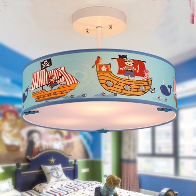 modern children's bedroom droplight cute cartoon mediterranean pirate boat navigation eye protection round cloth pendant light