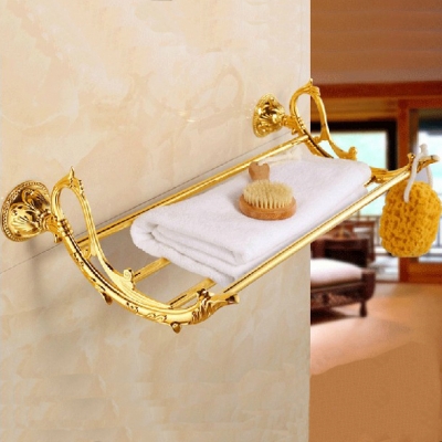 new arrival luxury bathroom accesseries golden finish bath towel shelves towel rack towel bar bath hardware zp-9360