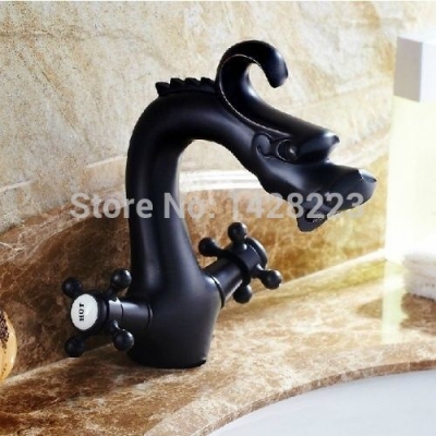 oil rubbed bronze top-end dual handles basin mixer tap deck mounted centerest bathroom sink faucet