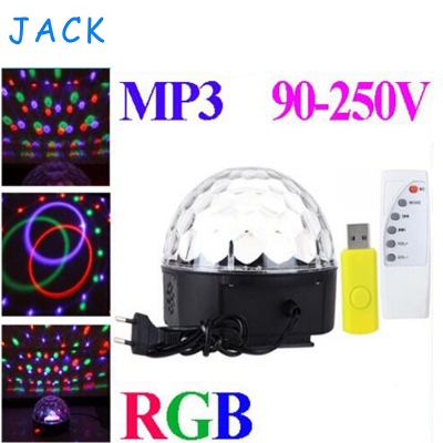 rgb mp3 magic crystal ball led music stage light 18w home party disco dj party stage lights lighting + u disk remote control
