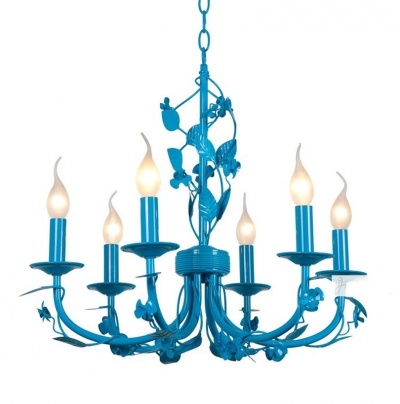 2015 creative mediterranean pastoral iron leaf 6 head chandelier european simple led white blue candle chandelier
