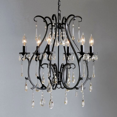 2015 top fashion creative vintage simple iron and k9 crystal 6 head black / copper / rust branch chandelier