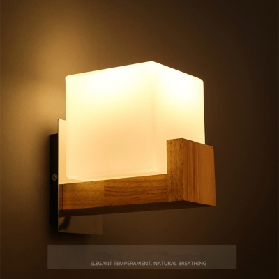 2016 chinese modern simple solid wood square frosted glass led wall lamp for bedroom with led lighting source