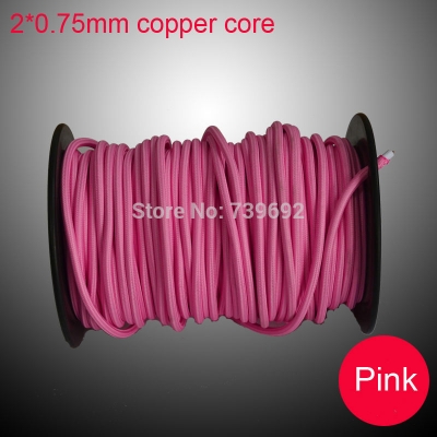 (2m/lot) 2*0.75mm pink vintage lamp copper core twisted electrical wire for pendant light fabric electrical braided wire