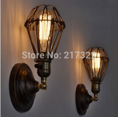 2pcs,edison vintage wall light chandelier rustic wire cage hanging wall light