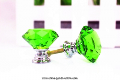 30mm diamond shape crystal glass drawer cabinet pull handle knob green