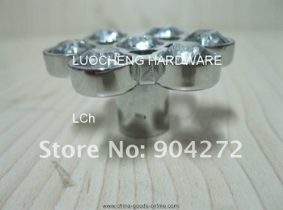 50pcs/ lot flower clear crystal knobs with aluminium alloy chrome metal part