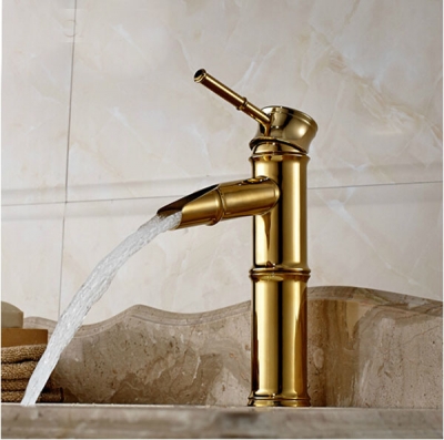 brass bamboo shape waterfall bathroom lavatory mixer faucet single handle golden washbasin mixer taps