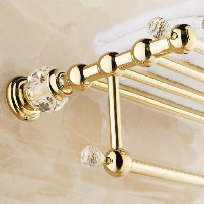 brass+crystal titanium gold plating towel rack,towel shelf with bar,towel holder bathroom accessories hk-20k