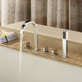 contemporary 5 holes chrome finish brass bathtub faucet with hand shower square deck mounted shower tap