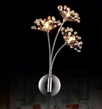 dandelion crystal lamp creative personality romantic led wall lamp for living room bedroom hallway,g4*3 bulb included