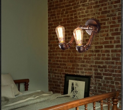 iron pipe american industrial loft retro wall light,vintage wall lamp for home living lights,e27*2 bulb included, 90v~260v [edison-loft-wall-lights-2464]