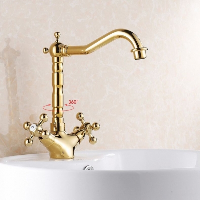 new arrival bathroom basin faucet gold plating crane brass mixer tap torneiras para banheiro hj-6711k