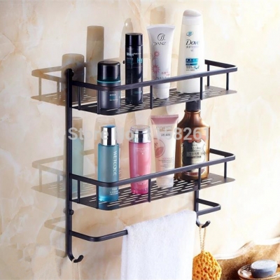 ! oil rubbed bronze storage holder wall mount bath shelf with towel bar dual tiers bathroom accessories sy-127r