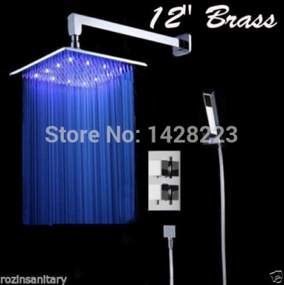 polished chrome temperature control rainfall shower faucet wall mounted led color changing thermostatic shower mixer taps
