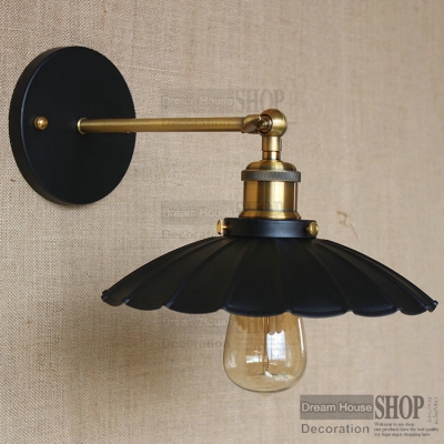 ruffle black shade wall lamp for balcony rh adjustable industrial bulbs retro vintage lamp shade