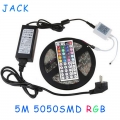 x50 rgb 5m 300 leds smd5050 led strip light waterproof lighting 44 keys ir remote controller + 12v 5a power supply + pulg