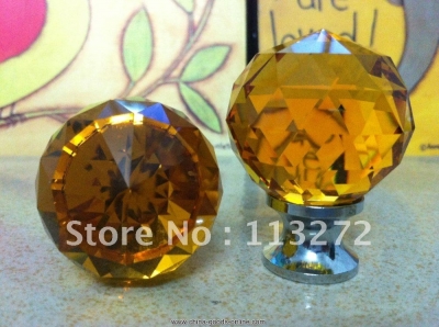 ( $10 off per $100) 50pcs/lot 35mm amber crystal chrome handle knob with chrome zinc base