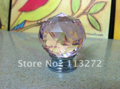 ($10 off per $100) 50pcs/lot 35mm pink crystal glass chrome furniture handle knobs base