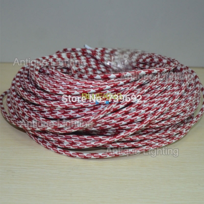 10m/lot 2x0.75 textile wire retro braided electrical wire fabric wire diy pendant lamp wire vintage lamp cord red and white