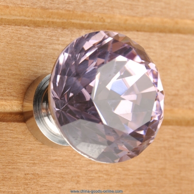 10pcs/lot decorative hardware k9 diamond crystal chrome cabinet cupboard door knob s005 new pink(diameter:30mm)