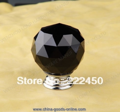 2013 new10pcs design fashion k9 black crystal glass chrome cabinet knobs door handle (diameter: 30mm co