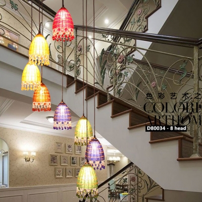 2015 exotic pastoral iron hand knitted colorful crystal chandelier 8 light dia40cm h200cm spiral staircase led chandelier