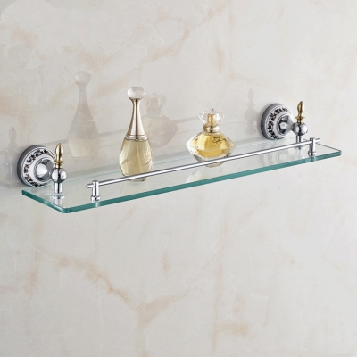 blue & white porcelain modern bathroom accessories products solid brass chrome finished single glass shelf st-3698