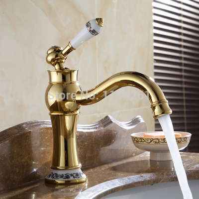 ceramic style golden brass bathroom basin faucet single handle hole mixer tap al-7503k