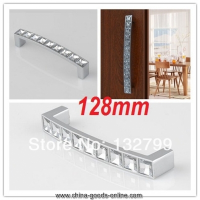crystal glass 128mm cabinet knob pull handle drawer cupboard door wardrobe silver