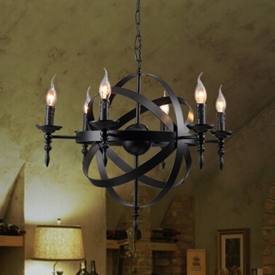 dia63cm creative globe iron tear candle chandelier american nostalgic 6 heads chandelier for bar restaurant 6 e14 base
