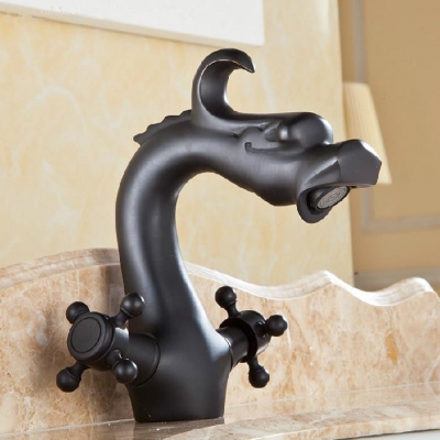 dragon shape creative design basin faucet double handle single hole basin faucet black style bronze basin faucet sy-039r