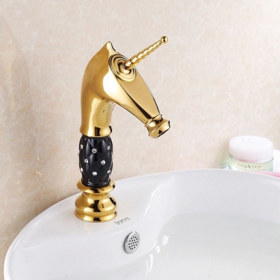 euro gold finish luxury bathroom basin horse head faucet single handle with diamond vanity sink mixer tap 818kb