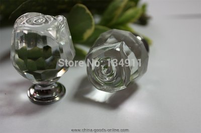 fashion 2pcs 30mm white clear crystal glass rose hardware for drawers dresser pulls promotion