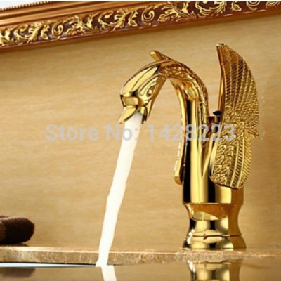 gold finish luxury swan shape centerset brass basin sink faucet bathroom single hole basin mixer tap