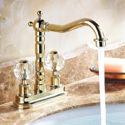 golden brass double crystal handle bathroom faucet lavatory vessel sink swivel basin faucet mixer taps 9304k