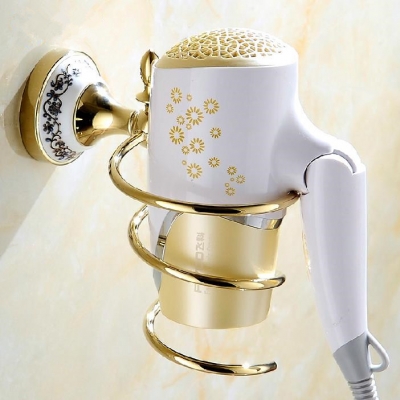 golden wall-mounted hair dryer rack bathroom accessories storage shelf hair dryer holder yb-c93