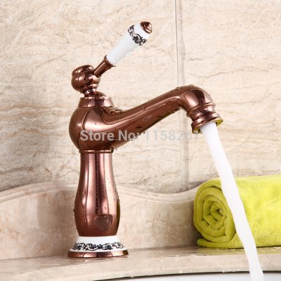 ! luxury rose golden basin faucet single handle sink mixer ceramic base deck mount yb-335r [golden-bathroom-faucet-3576]