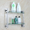 modern bathroom accessories products solid brass chrome finished double glass shelf bathroom products fm-3652