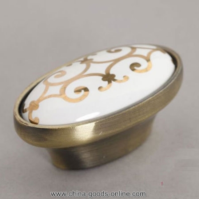 modern european rural style brown color funiture handle oval-shaped zinc alloy&ceramic cabinet pull closet knob