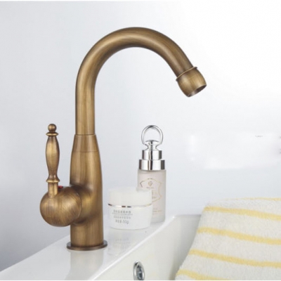 wholesal promotion antique bronze swivel spout kitchen faucet vessel sink mixer tap single handle f-1224