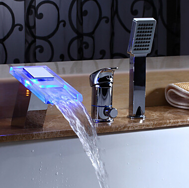 bath faucets led waterfall bathtub taps deck mounted glass faucet 3 piece tub mixer with hand shower