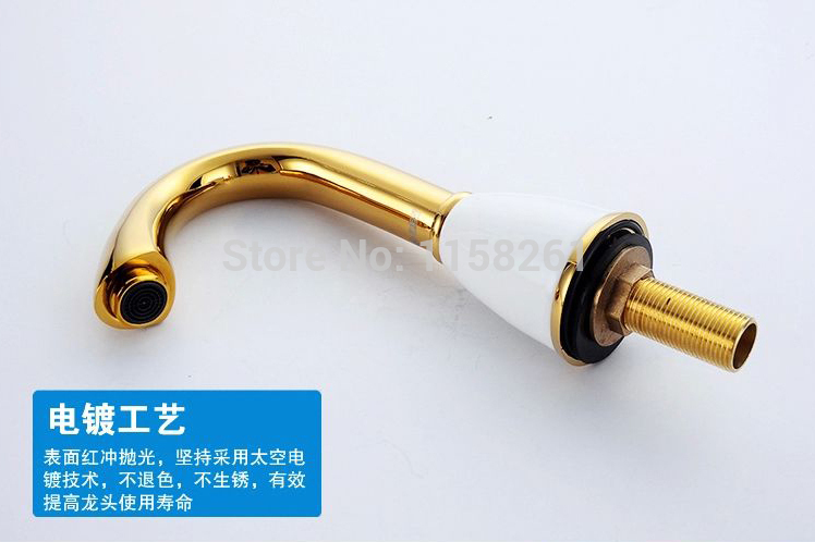 new design 3pcs gold polished solid brass white ceramic bathroom basin sink mixer tap basin faucet hj-6735k